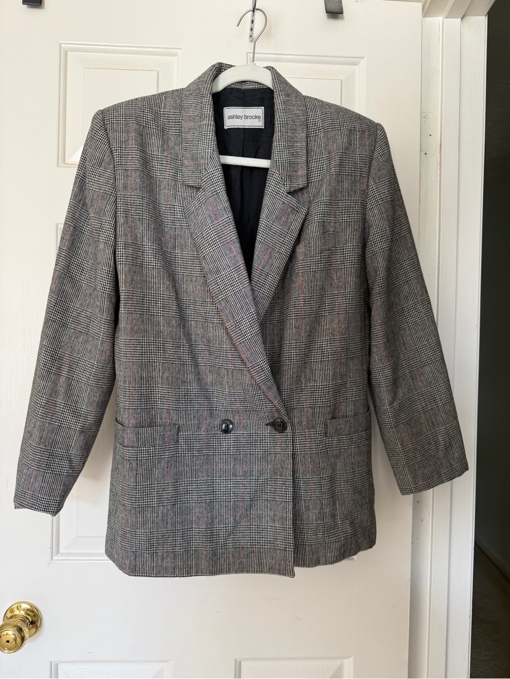 Ashley Brooke Gray Glen Plaid Double-Breasted Blazer